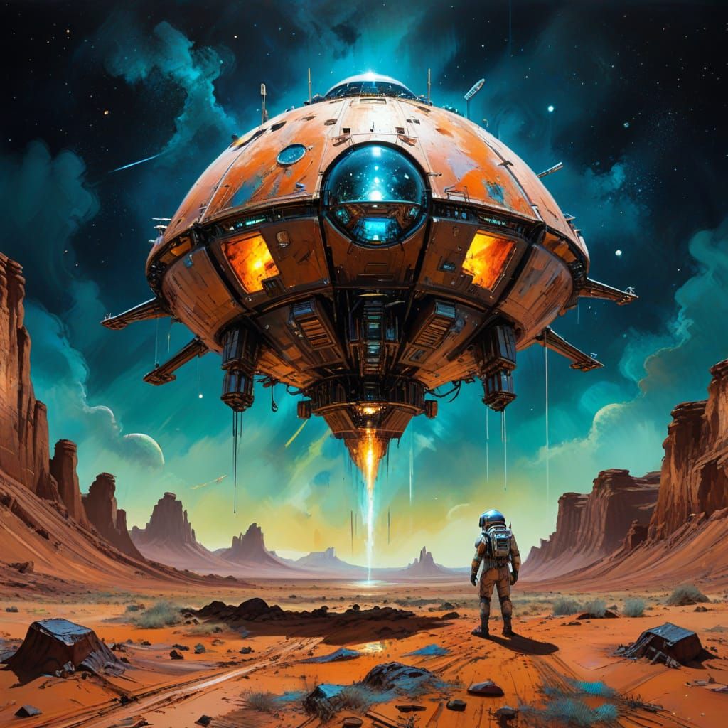 space vessel hovering over the Mars Planet   by @Mapont