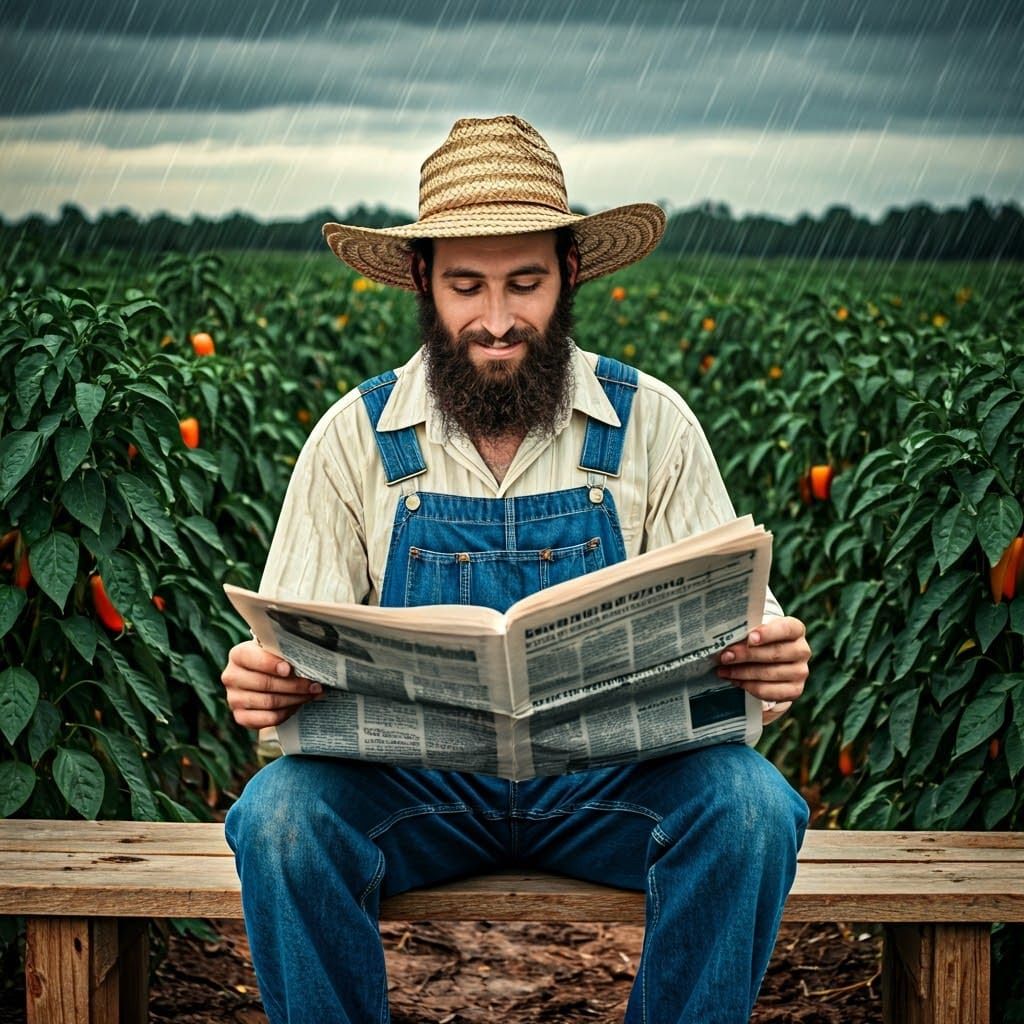 Jewish Farmer in Peaceful Pepper Field