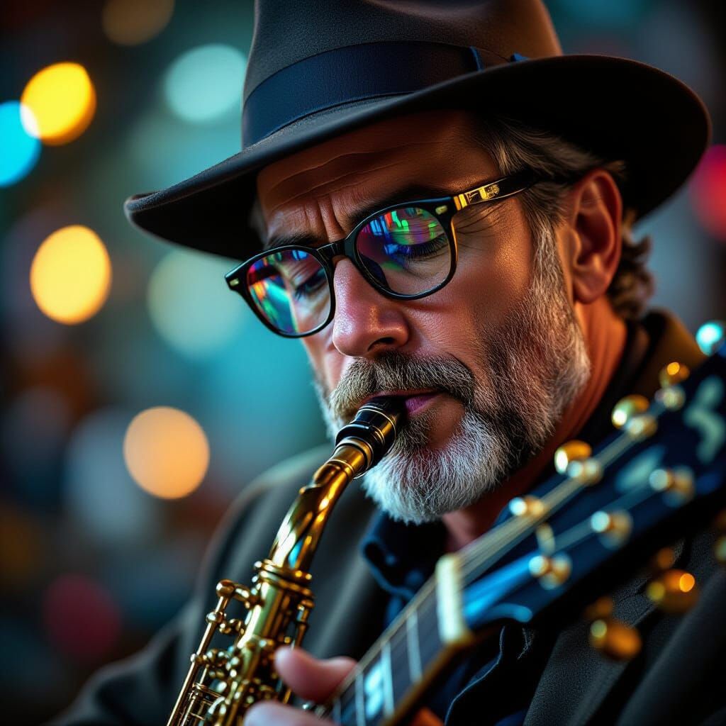 Musician Portrait with Dramatic Lighting and Bokeh