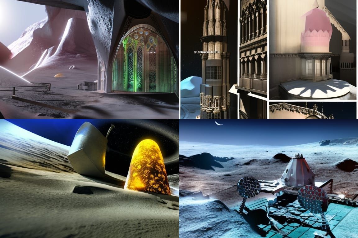 neo gothic arquitecture on the moon surface, gothic art 8k r...
