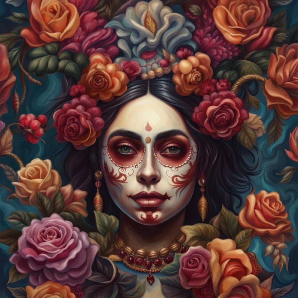 Oil portrait of dia de los muertos woman - AI Generated Artwork ...