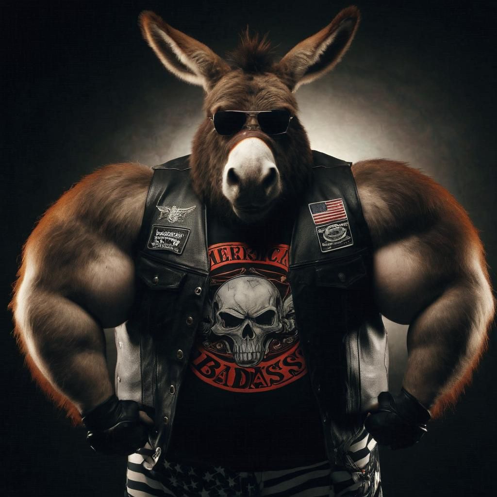 Photograph: Obese Biker Donkey- "American Badass"; sarcastic...
