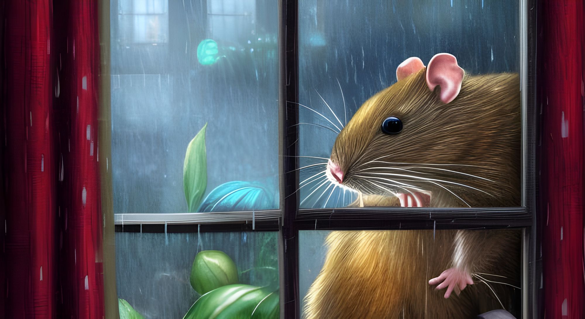 Rat peering through a window in the pouring rain - https://creator ...