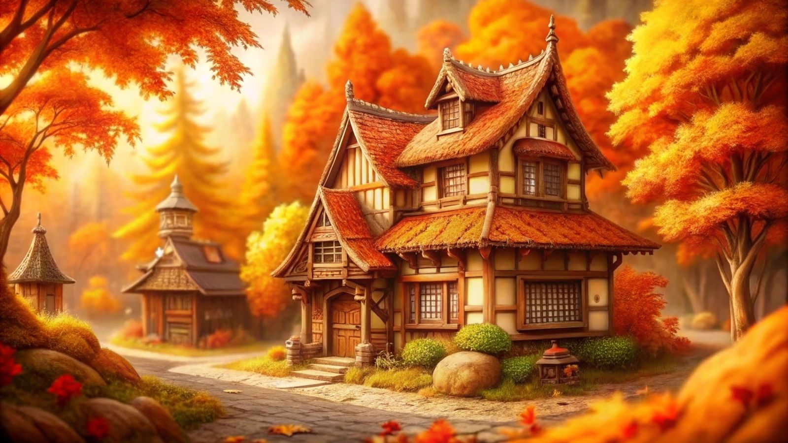 cottage in the old autumn town