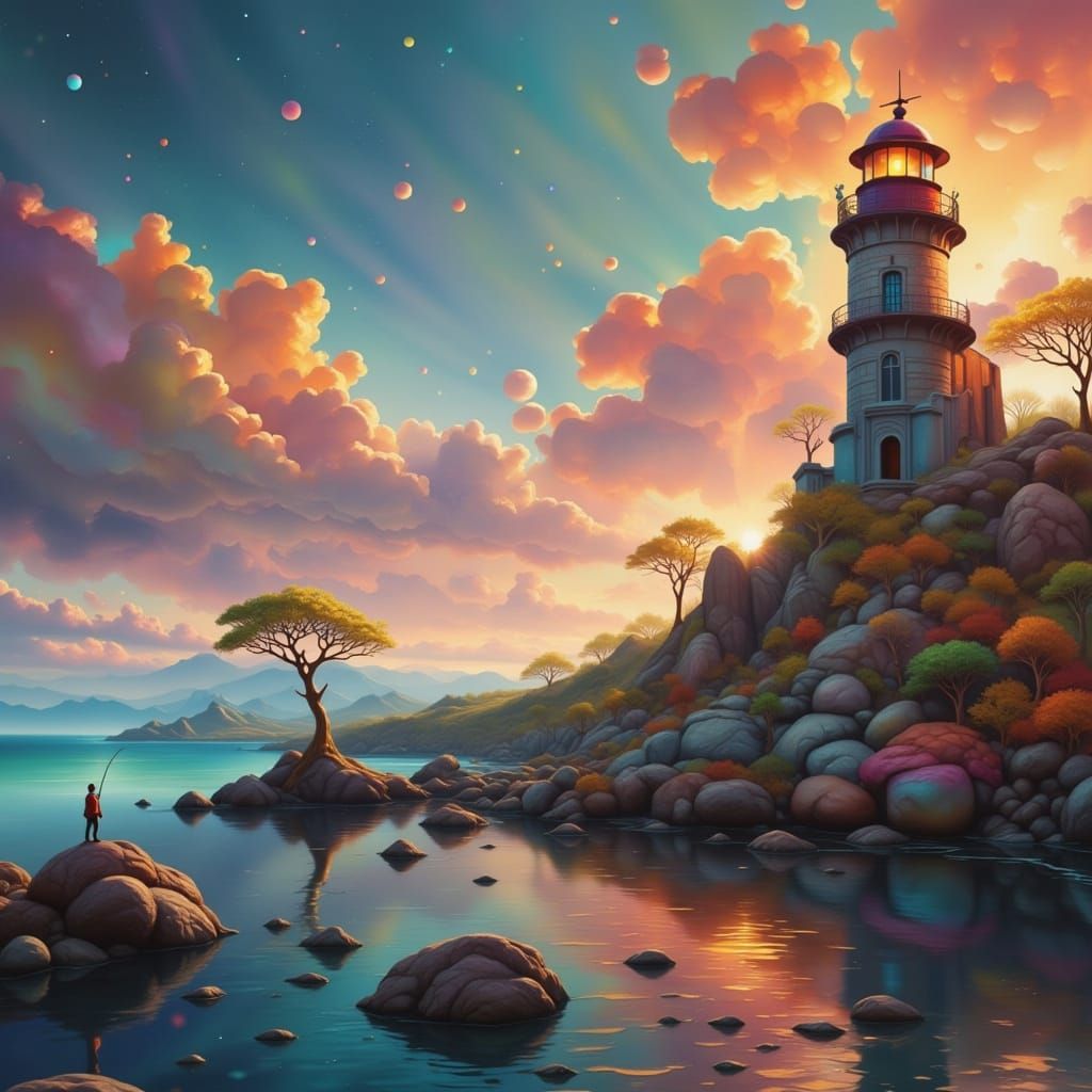 Beautyful scene of the Ocean and Blue Sky with pillow like clouds