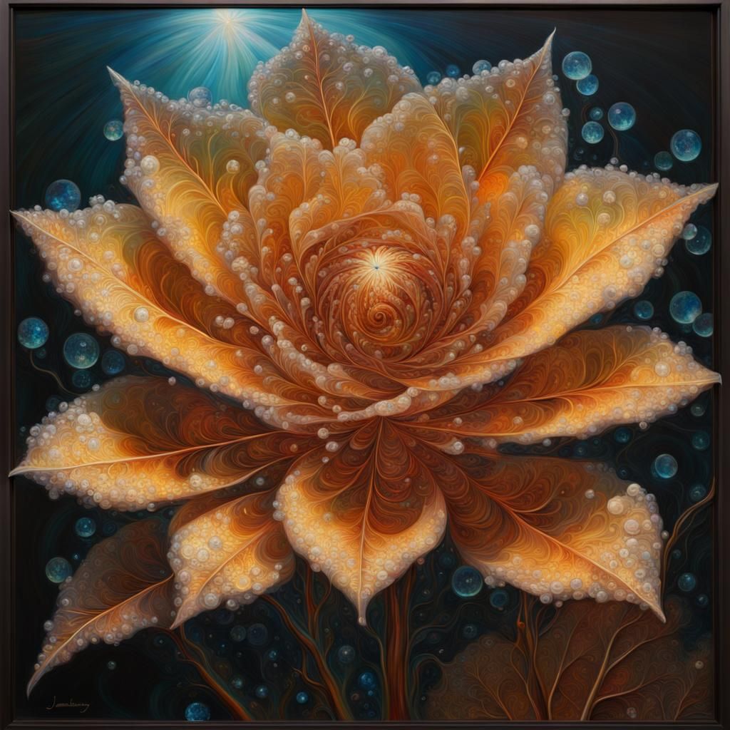 magical glass flower intricate, leaf fractal structure, warm...