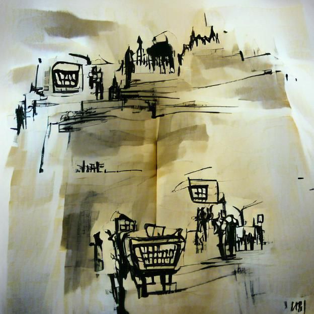 Ink Sketch on paper; the marketplace 