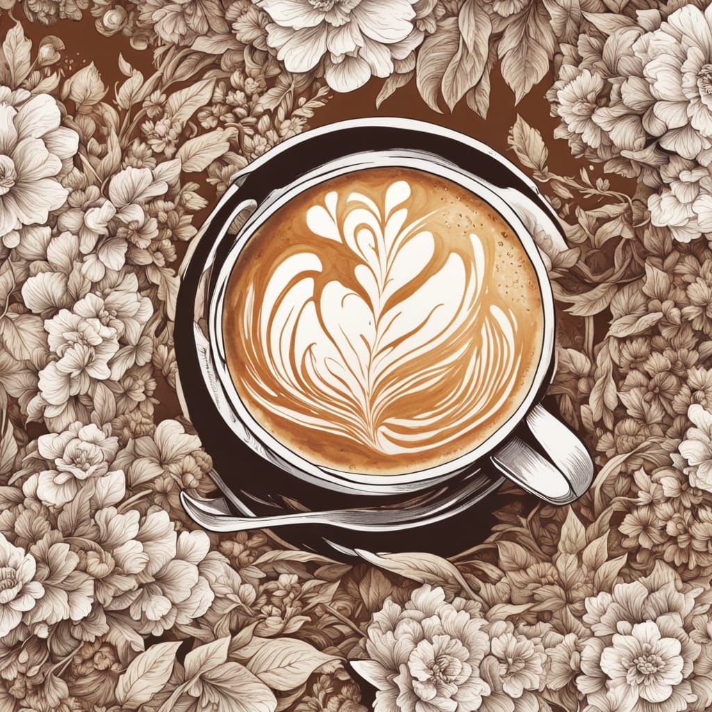 Manga Style Latte Art With Floral Patterns