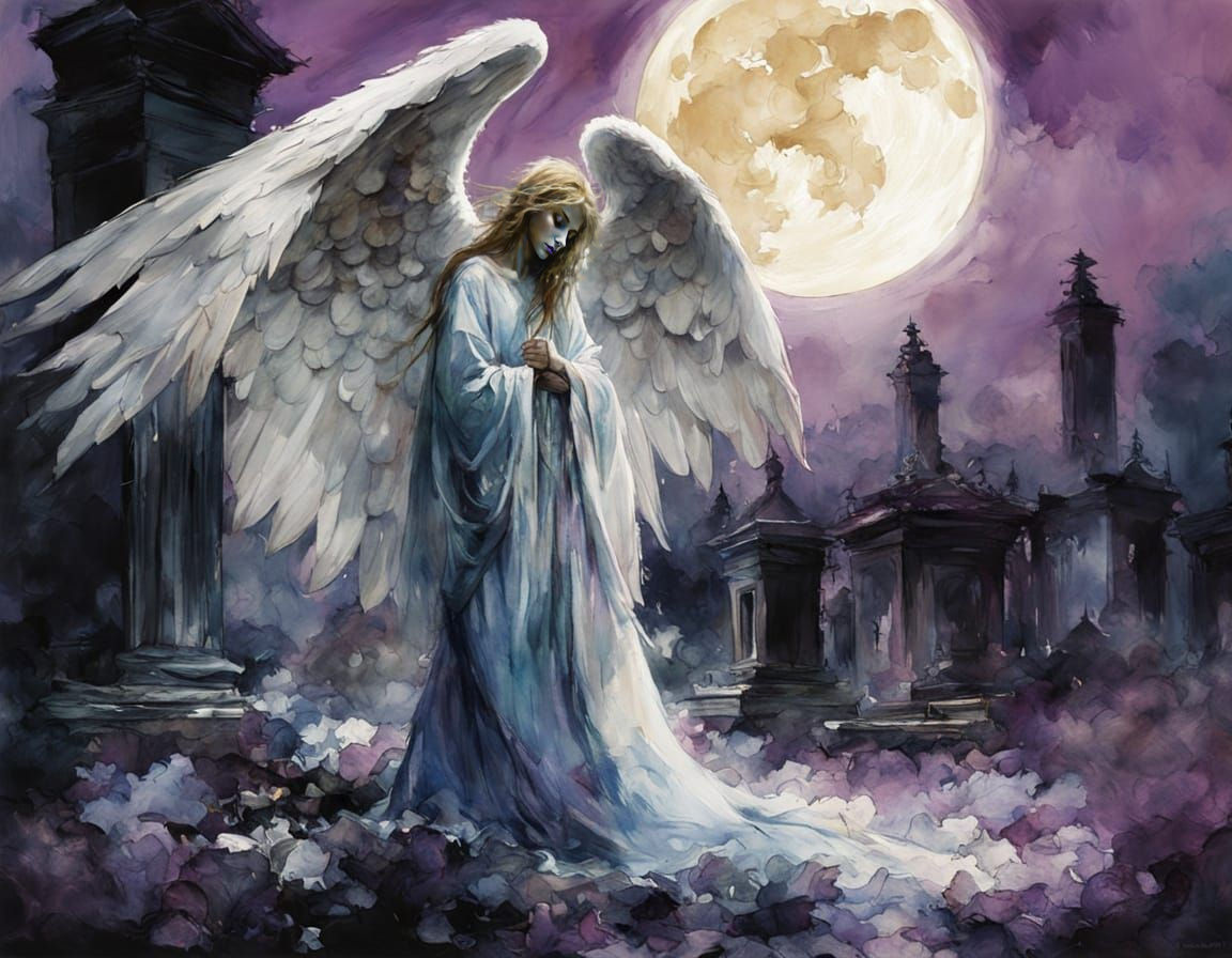 White Angel of death at a graveyard.  by @Ylona
