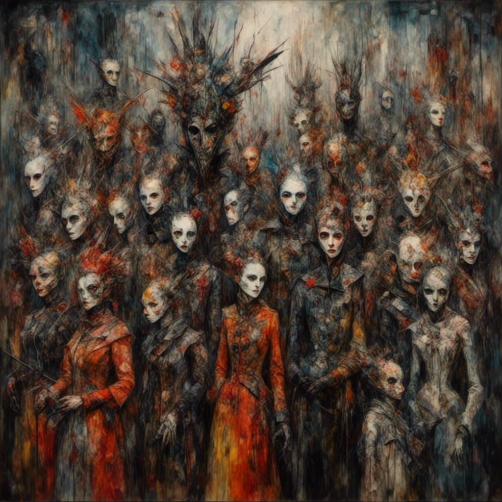 Sicario artwork portraying a horror show yet with a vibrant colored used of tones in pallet but with an uncanny Valley field to it and an Er...