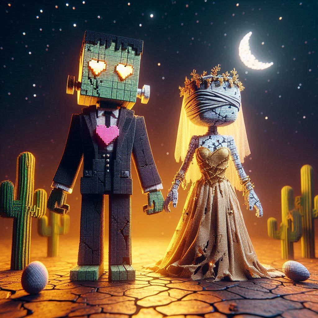 minecraft-inspired frankenstein's monster and the bride