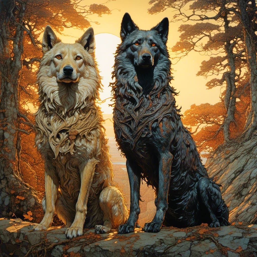 Wolf and dog