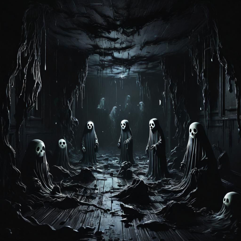 White Ghosts in Dark Room: Minimalist Fantasy Concept Art