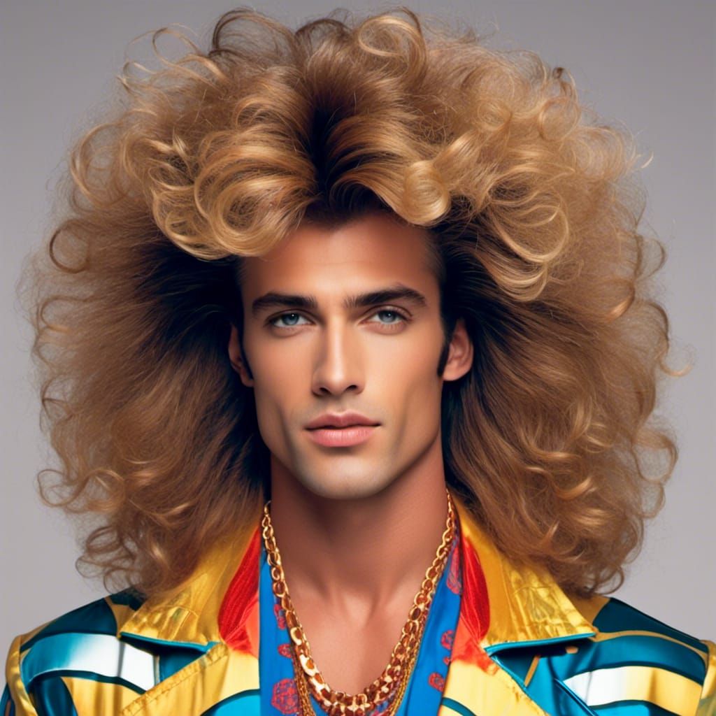  <lora:Eighties Big Hair:1.0> attractive man with big hair 