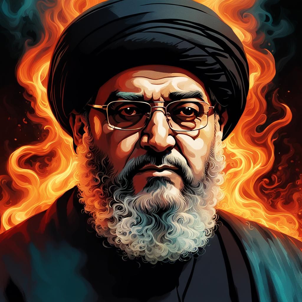 Fiery Portrait Formed from Smoke and Stone