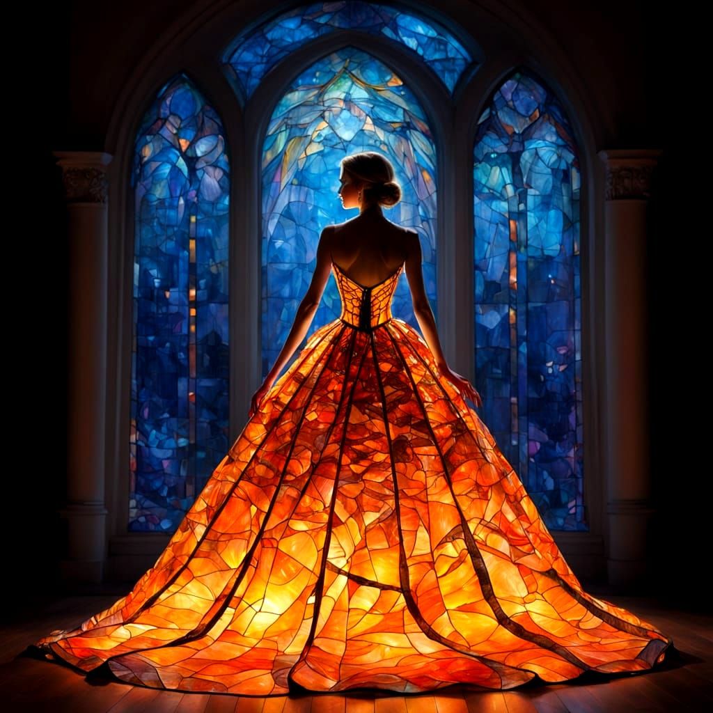 Glowing Stained Glass Gown in Studio Light