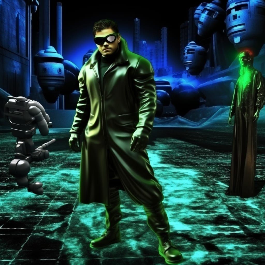 1990's style sci-fi movie scene. Grainy VHS quality, random glitches in Vaporware.