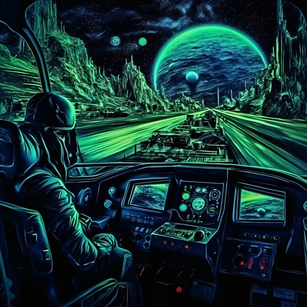 1990's style sci-fi movie scene. Grainy VHS quality, random glitches in Vaporware.