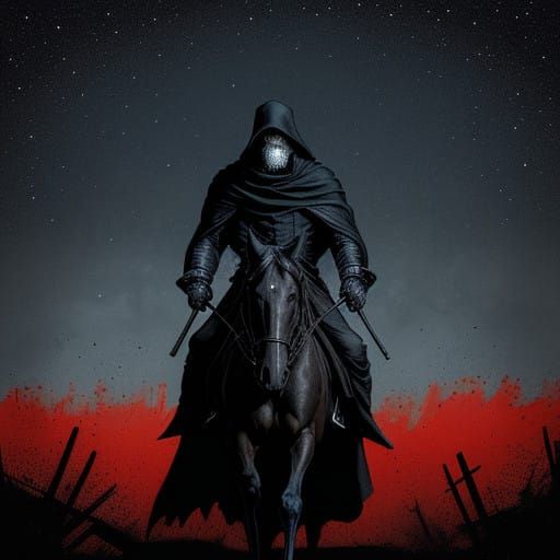 Headless horseman, the horseman has no head because it has been cut at the neck pop art effect