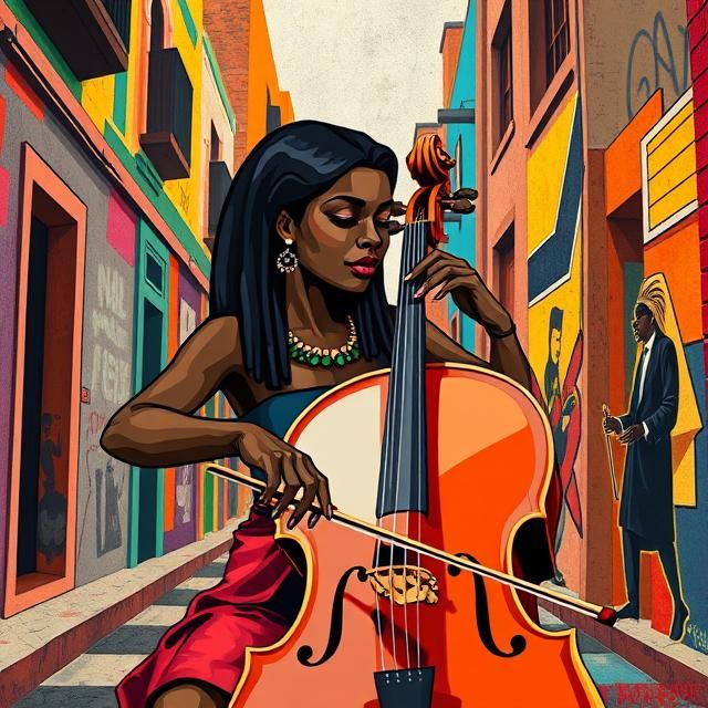 A BEAUTIFUL BLACK FEMALE EGYPTIAN CELLIST PERFORMING IN A VI...