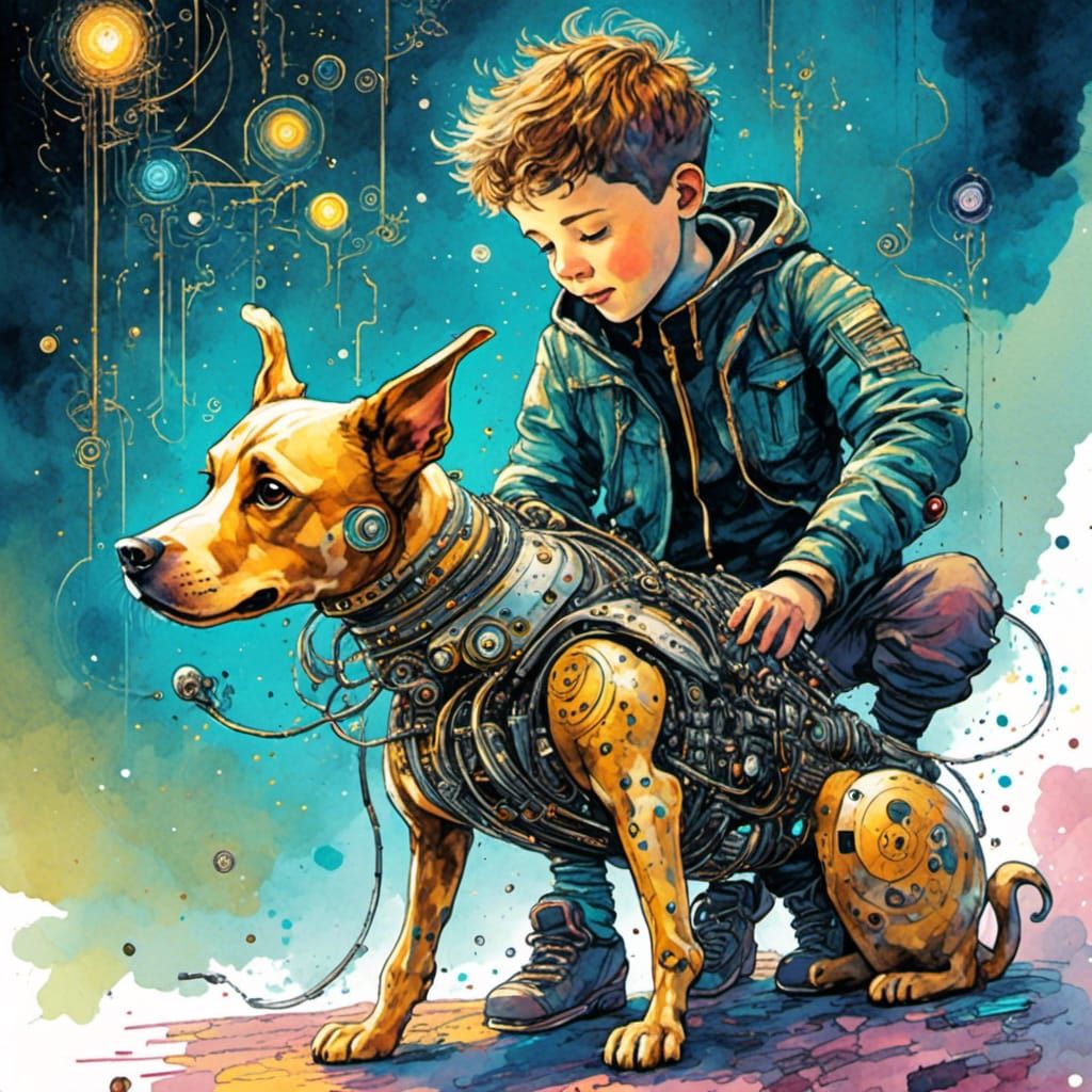 Playing with the cyborg pet  by @Ursula