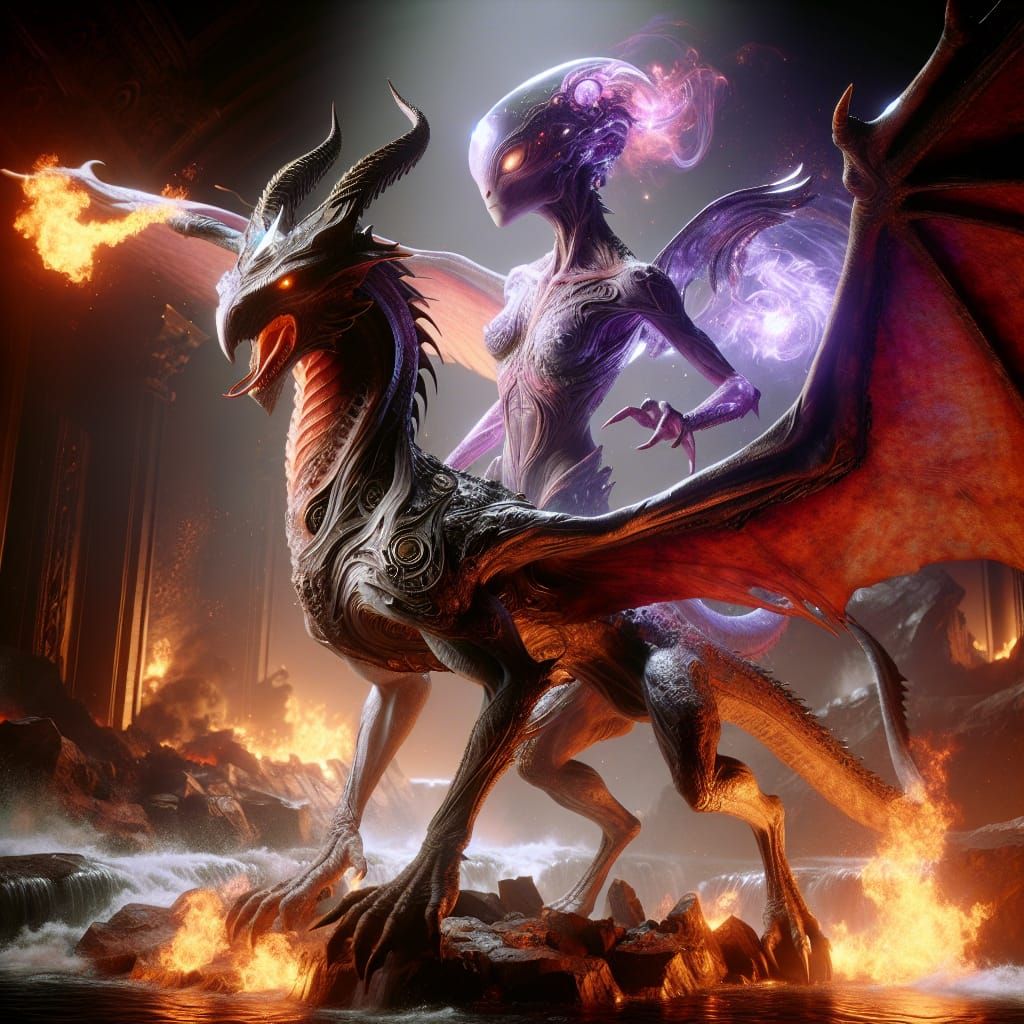 Pokemon Charizard and mewtwo mixed ultra realistic 