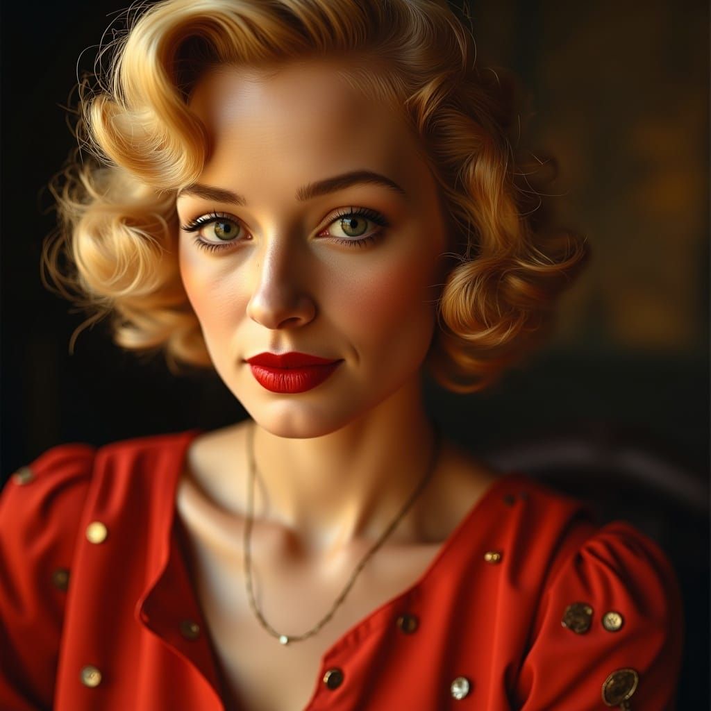 <lora:MidjourneyBeauties:1.0> closeup gorgeous woman with long blonde hair and red lipstick
