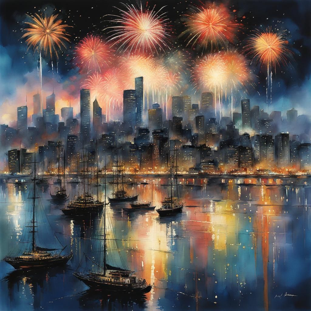 New year fireworks near harbour  by @Fearn