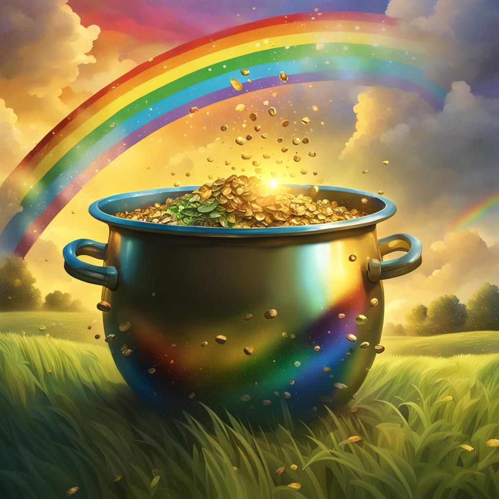 Pot of Gold at Rainbow's End: Hyperrealistic Splash Art