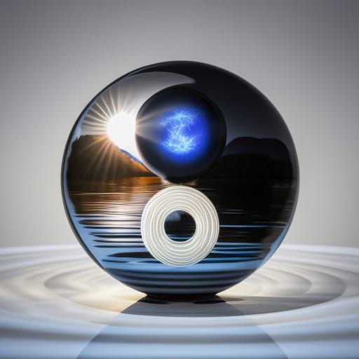 Sun and Moon Reflected in Glass Sphere