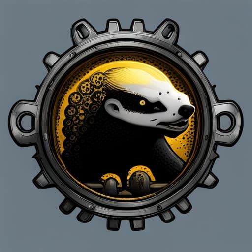 Honey badger with mining gears company logo. No wording. Yel...