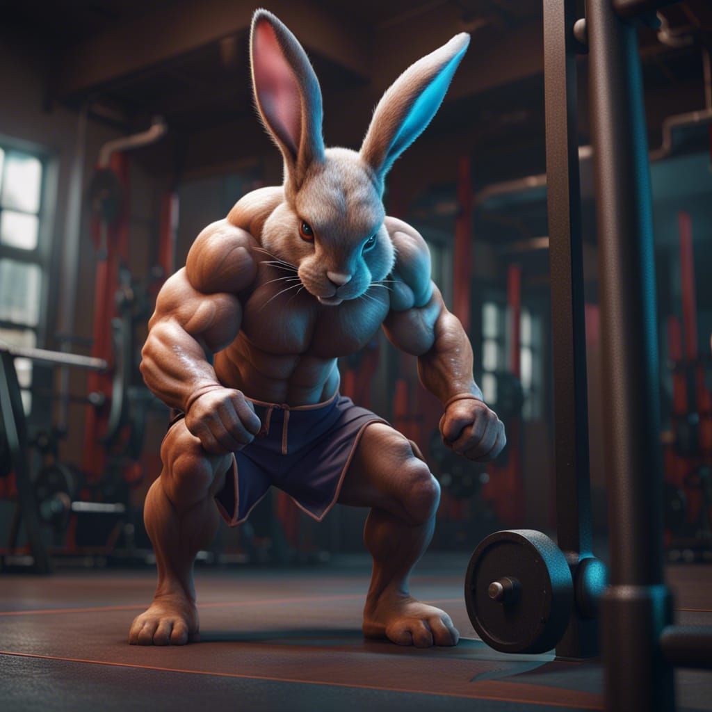 Muscular bunny working out in the gym. - AI Generated Artwork - NightCafe  Creator