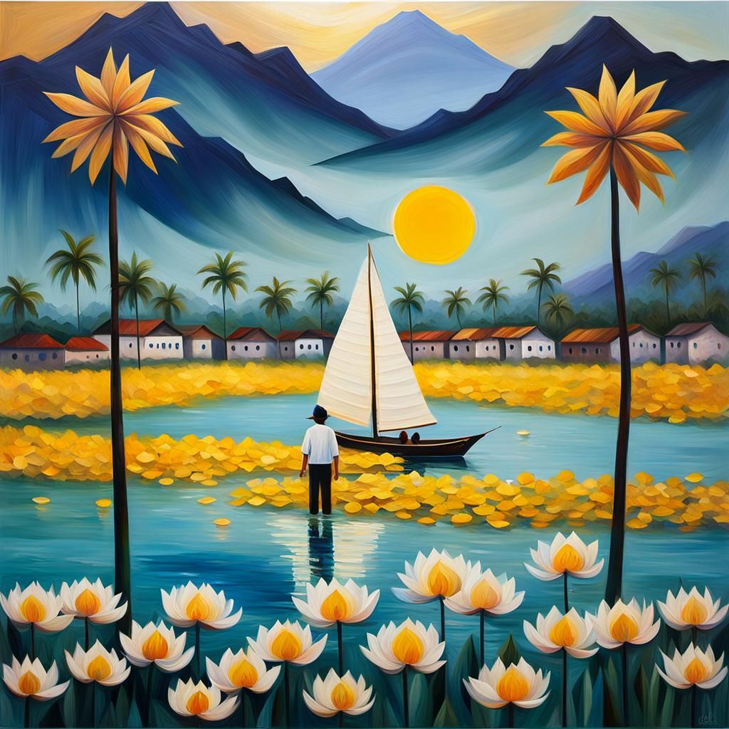 a calm day by the see in thailand. Some surrealist details and a little bit of a naive style. Mysterious atmosphere