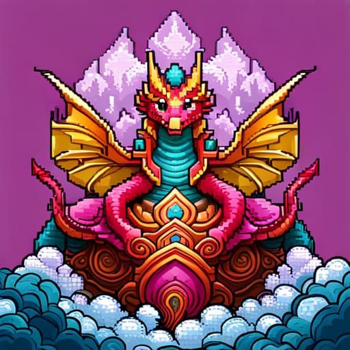 8 bit pixel art "Cute Fantasy dragon! Candy art style! Whims...