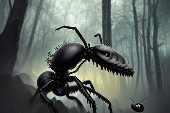 Girl toddler riding giant ant