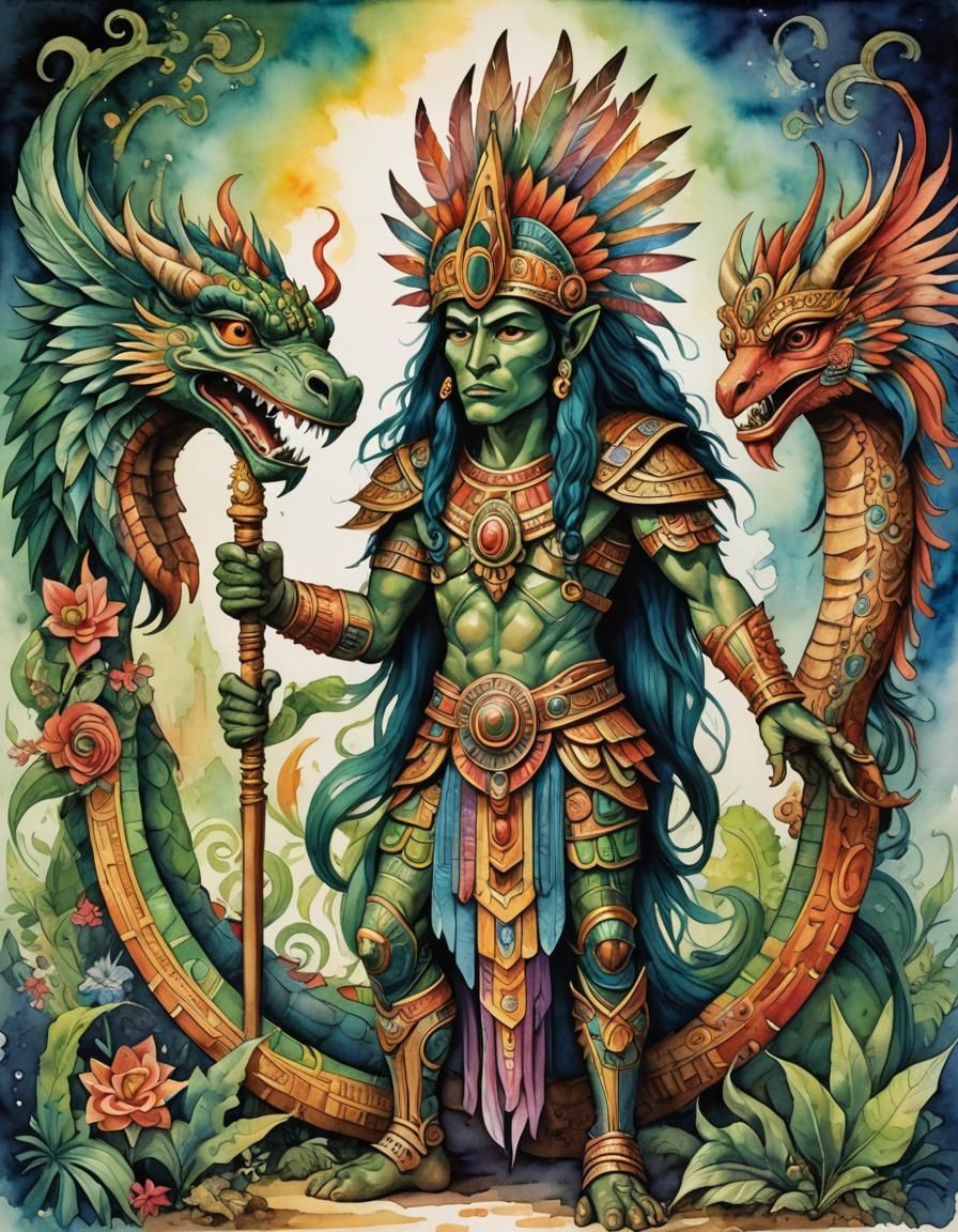 Quetzalcoatl by Greg Rudkowski and Leonora Carrington  by @LightDrop