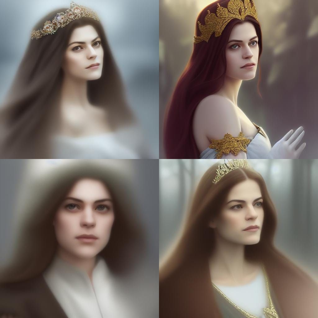 Fantasy beautiful medieval maiden Jessica De Gouw in white a...