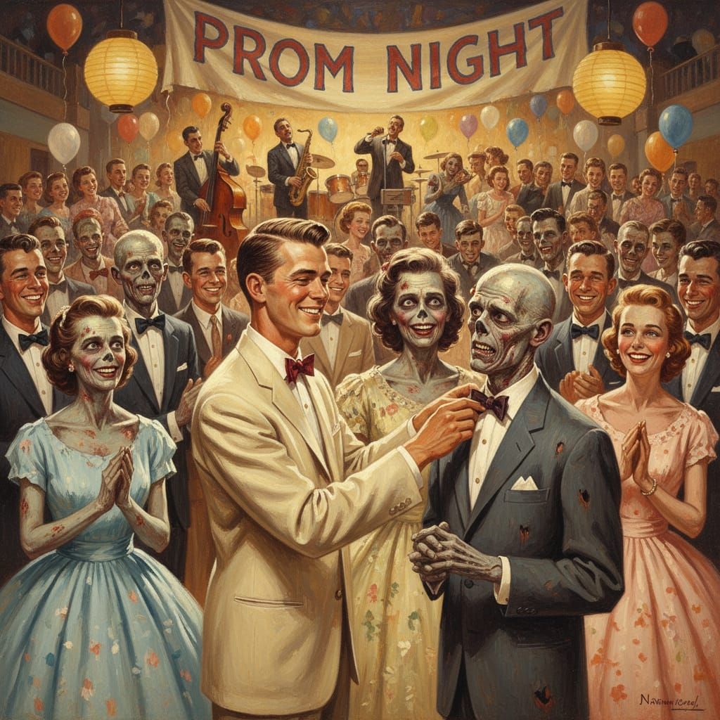 Zombie Prom Night, inspired by Norman Rockwell
