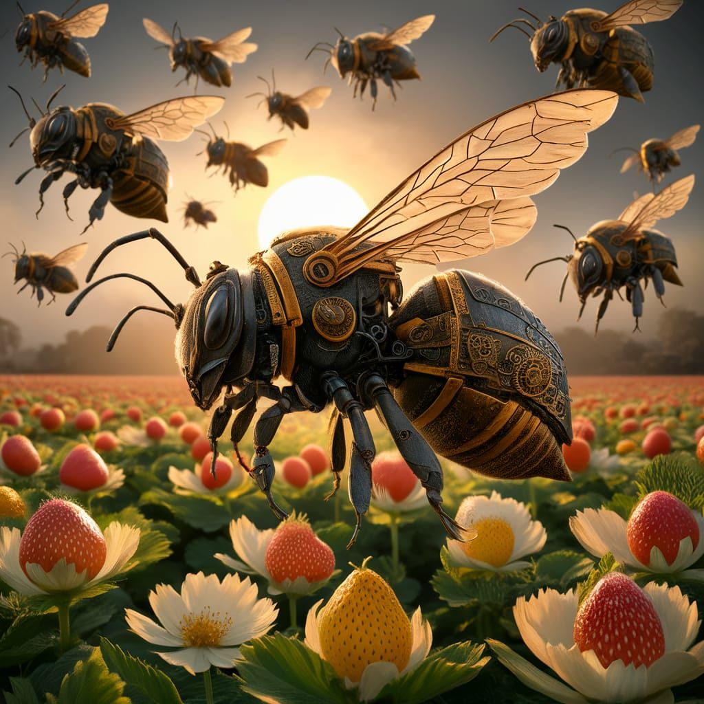 Mech bees pollinating future crops  by @BlueCat