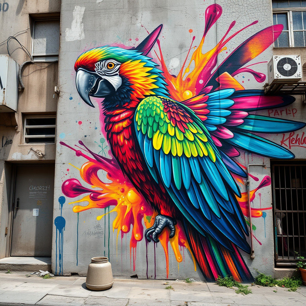 Parrot graffiti  by @Tabata Giugni
