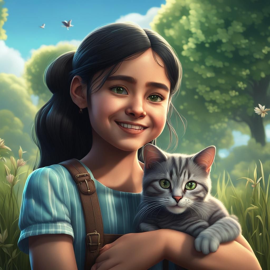 A girl holding a cat.