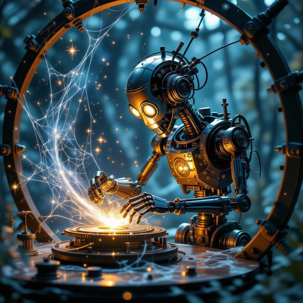 Steampunk Robot Weaves Spider Silk