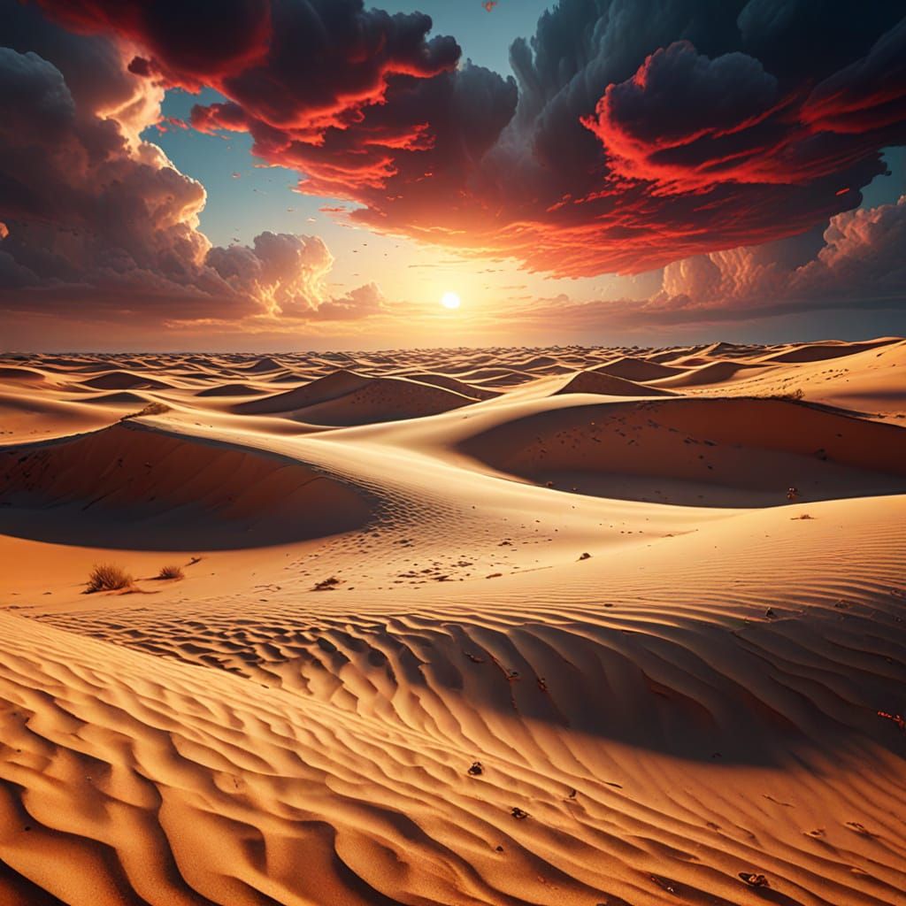 Epic Surrealist Masterpiece: Melting Dunes in Warm, Golden L...