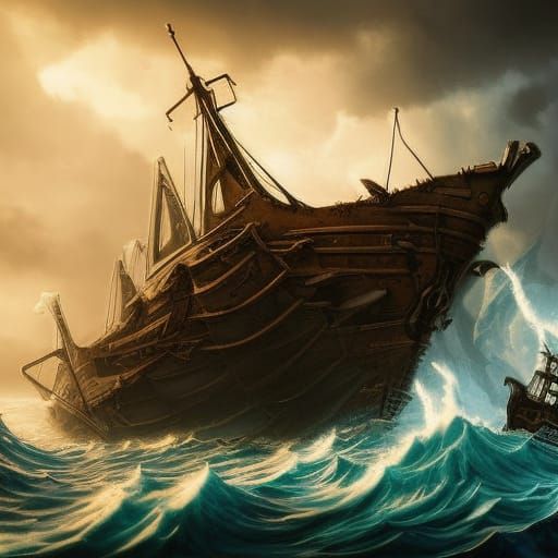 Shipwreck Hyperrealistic, splash art, concept art, mid shot ...