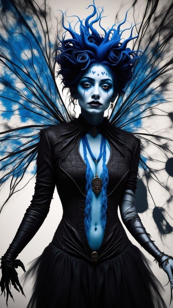 <lora:Dark Beings:1.0>  Imagine a mischievous supervillain Dark fairy  with the ability to manipulate Rorschach ink blots, wreaking havoc in...