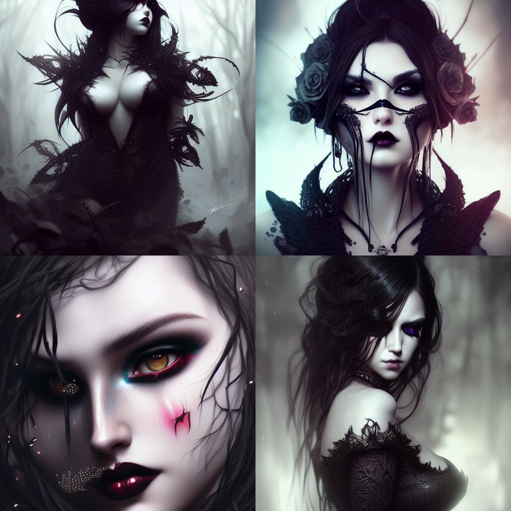 Elegant Goth Portrait in Hyper-Realistic Style