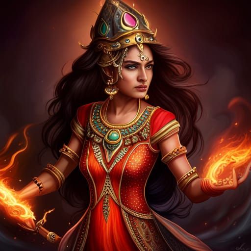 A beautiful indian goodess of fire and wind. She should be b...