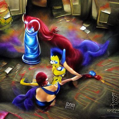 Marge Simpson and Jessica rabbit fighting naked