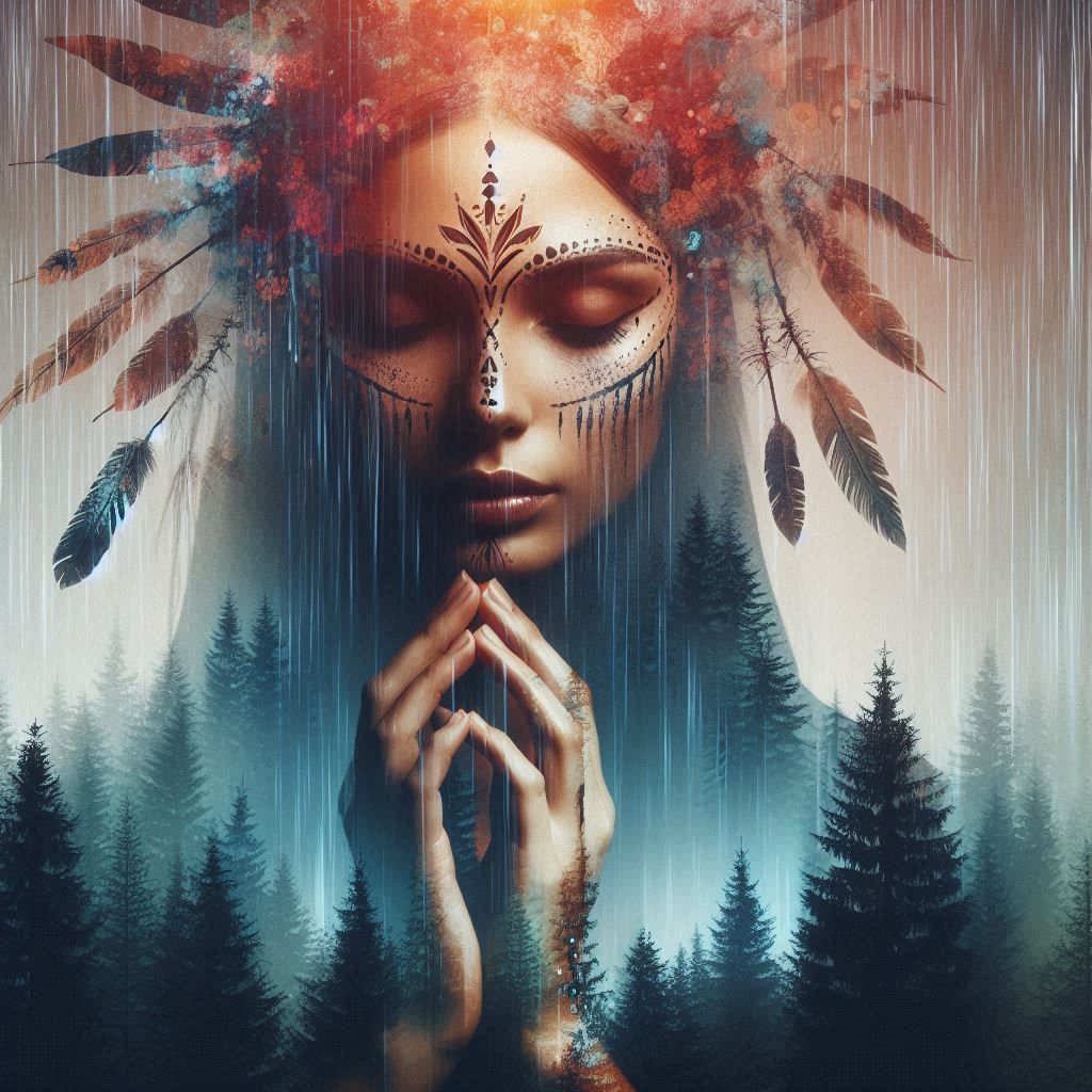 double exposure beautiful fantasy DALL-E 3 portrait landscape..