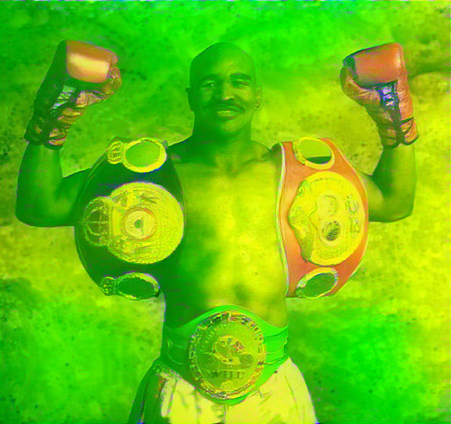 Evander Holyfield green background